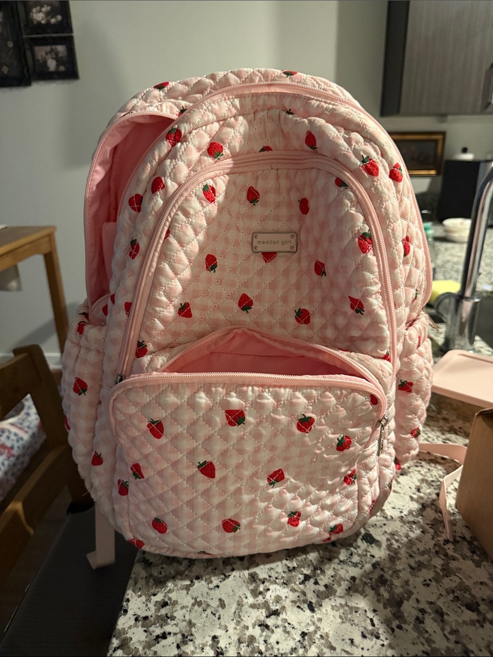 Pink Quilted Strawberry Work Backpack